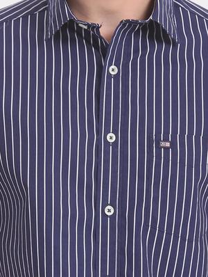 navy blue striped casual shirt - 17616546 - Standard Image - 5