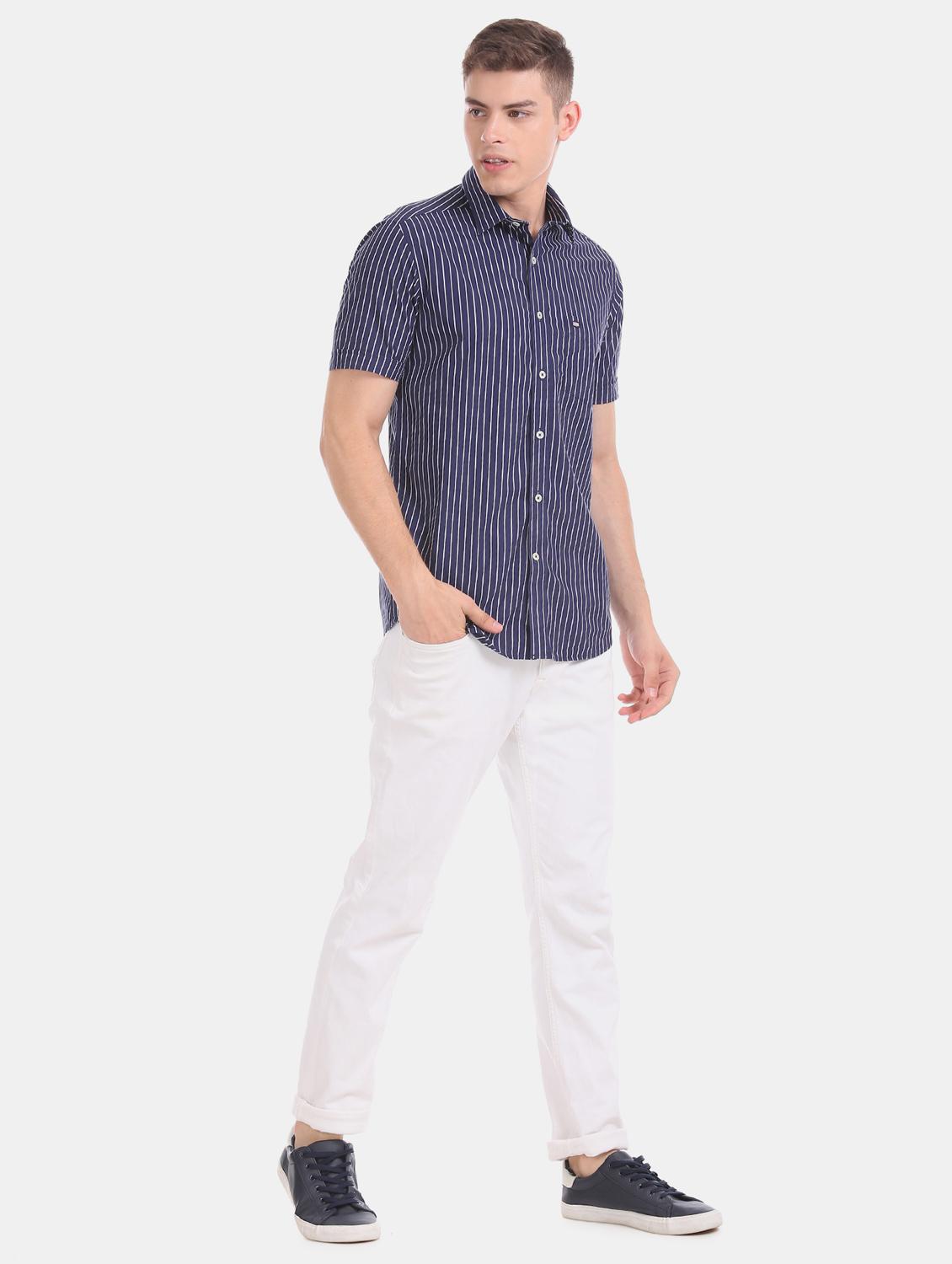 navy blue striped casual shirt - 17616546 - Zoom Image - 4