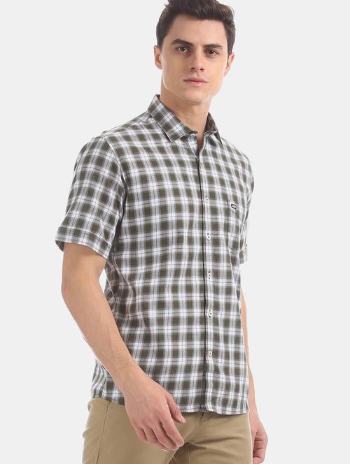 olive green checkered casual shirt - 17616547 - Standard Image - 1