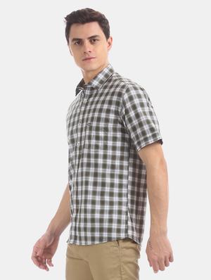 olive green checkered casual shirt - 17616547 - Standard Image - 2