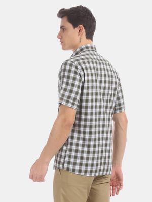 olive green checkered casual shirt - 17616547 - Standard Image - 3