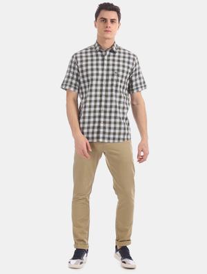 olive green checkered casual shirt - 17616547 - Standard Image - 4