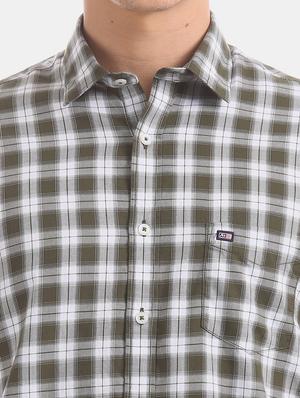 olive green checkered casual shirt - 17616547 - Standard Image - 6