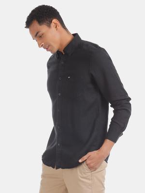 black solid linen casual shirt - 17616550 - Standard Image - 3