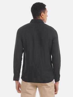 black solid linen casual shirt - 17616550 - Standard Image - 4