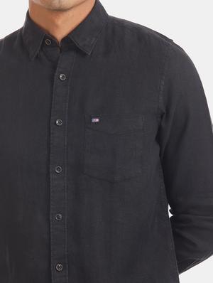 black solid linen casual shirt - 17616550 - Standard Image - 6