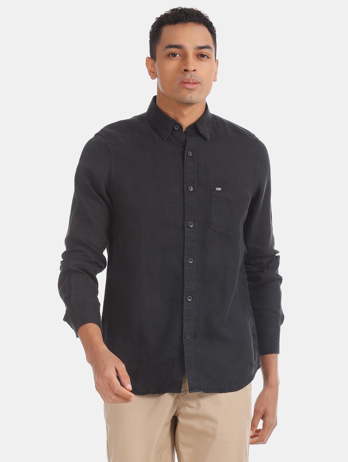 black solid linen casual shirt - 17616550 - Zoom Image - 1