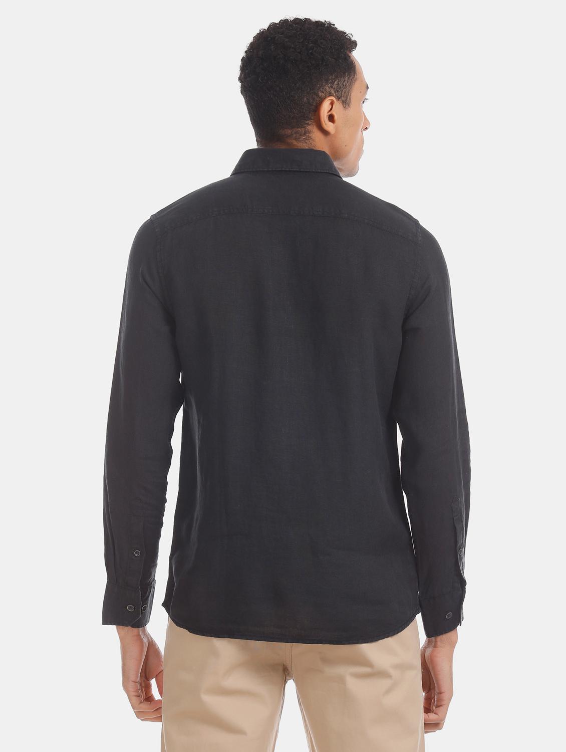 black solid linen casual shirt - 17616550 - Zoom Image - 4
