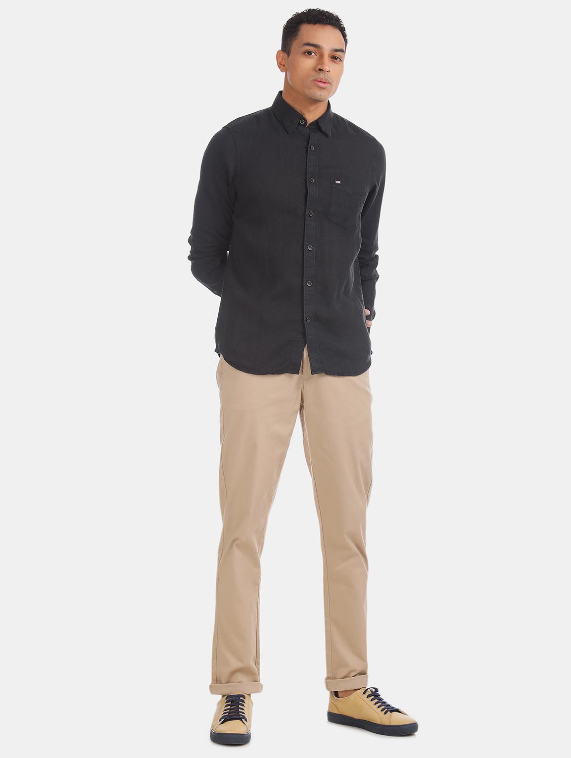 black solid linen casual shirt - 17616550 - Zoom Image - 5