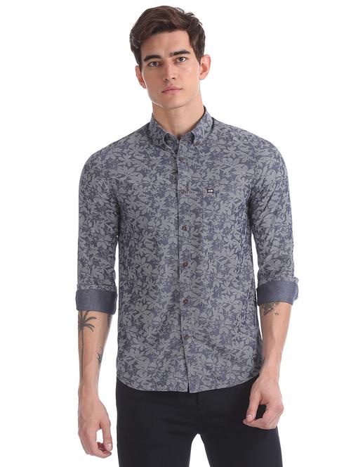 blue printed casual shirt - 17616557 - Standard Image - 1