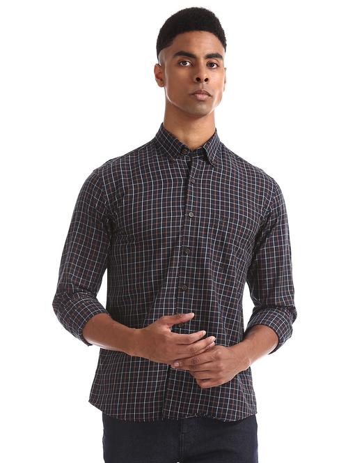 navy blue checkered casual shirt - 17616568 - Standard Image - 1