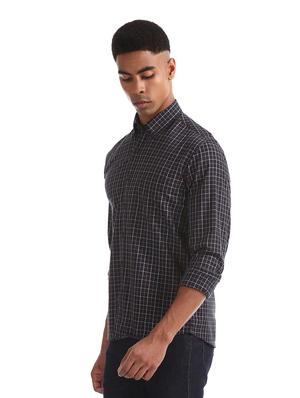 navy blue checkered casual shirt - 17616568 - Standard Image - 3