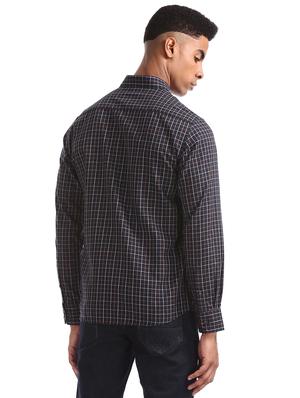 navy blue checkered casual shirt - 17616568 - Standard Image - 4