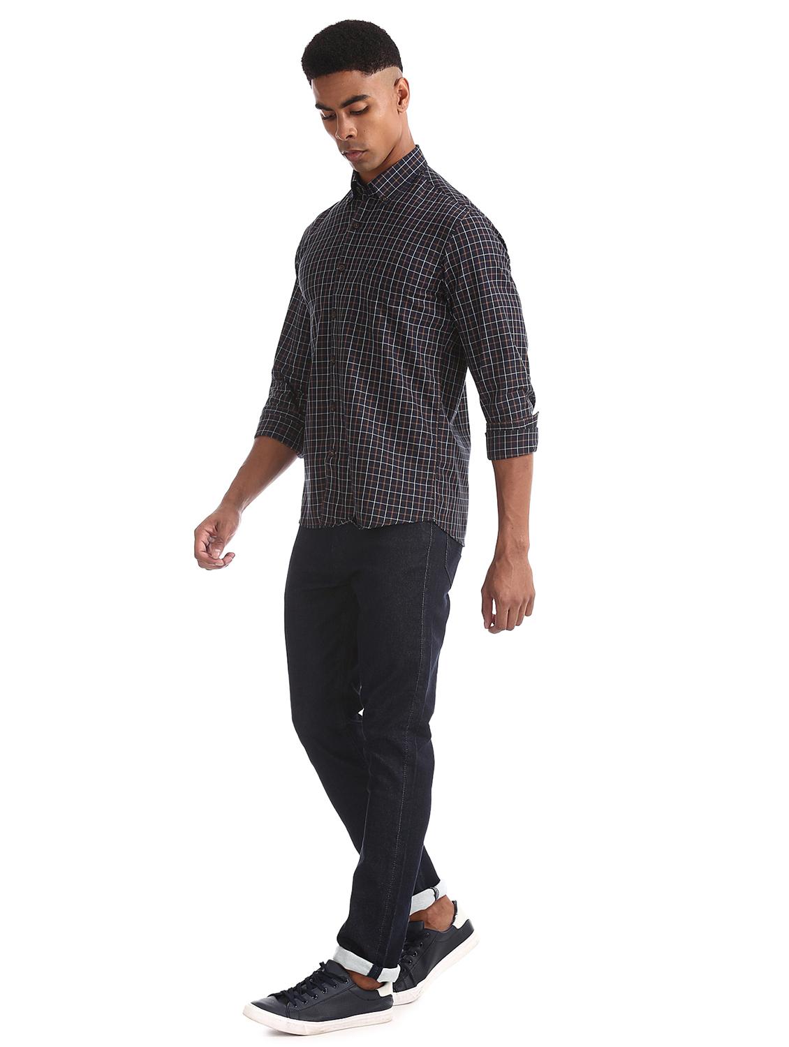navy blue checkered casual shirt - 17616568 - Zoom Image - 5