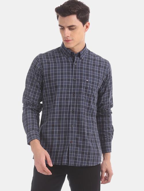 navy blue checkered casual shirt - 17616574 - Standard Image - 1