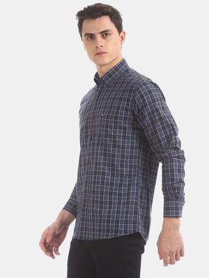 navy blue checkered casual shirt - 17616574 - Standard Image - 2