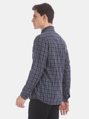 navy blue checkered casual shirt - 17616574 - Standard Image - 3