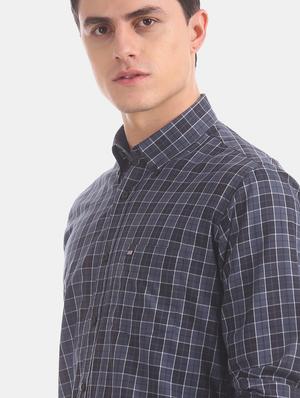 navy blue checkered casual shirt - 17616574 - Standard Image - 5