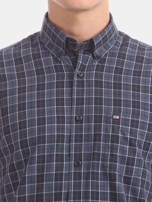 navy blue checkered casual shirt - 17616574 - Standard Image - 6