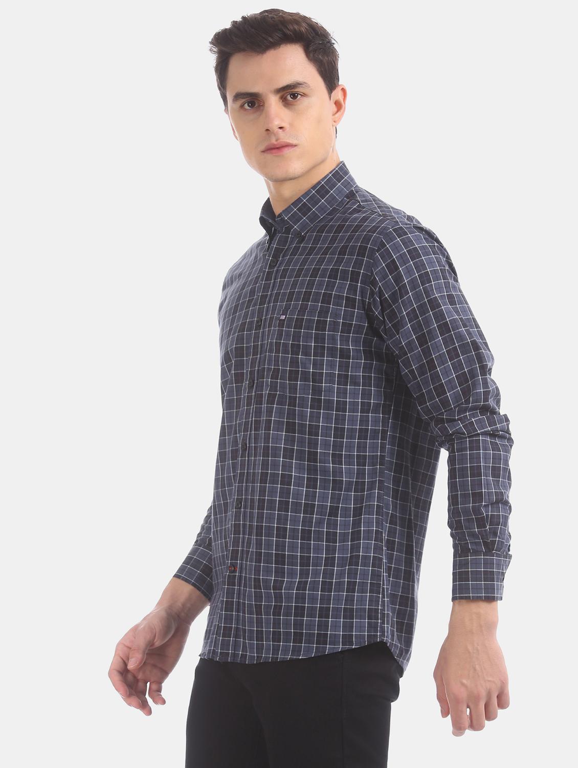 navy blue checkered casual shirt - 17616574 - Zoom Image - 2