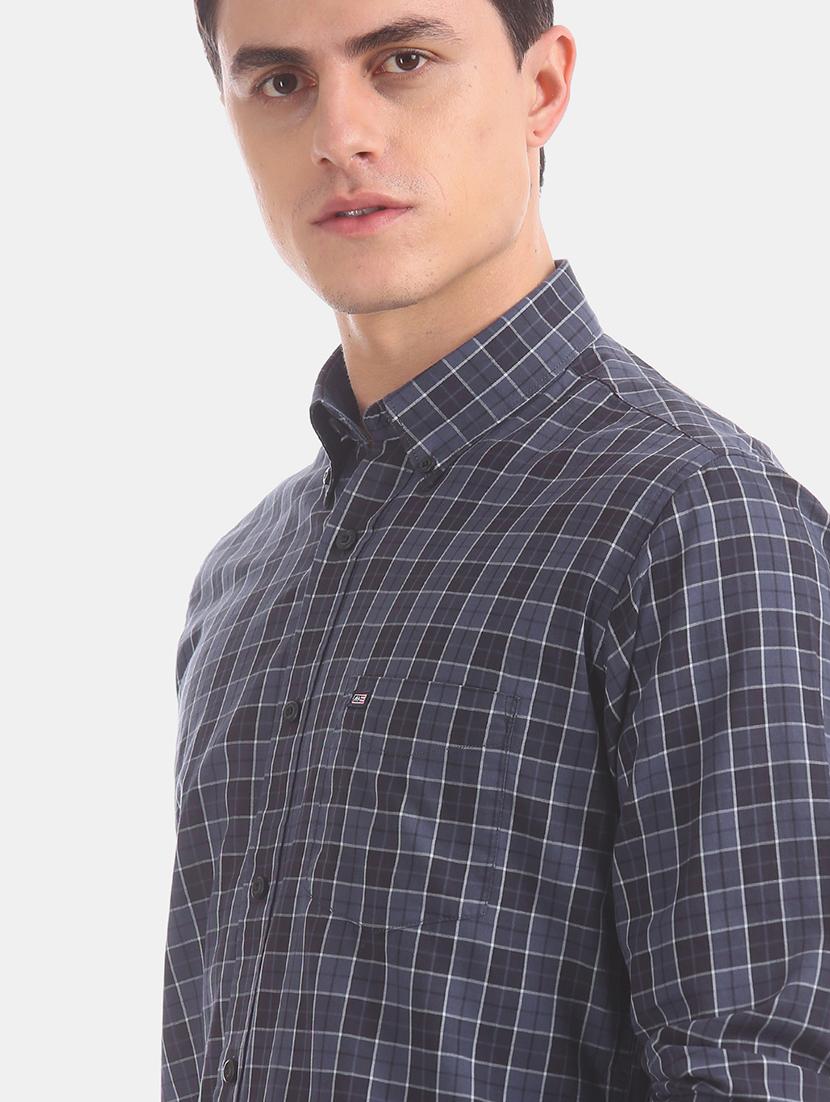 navy blue checkered casual shirt - 17616574 - Zoom Image - 5