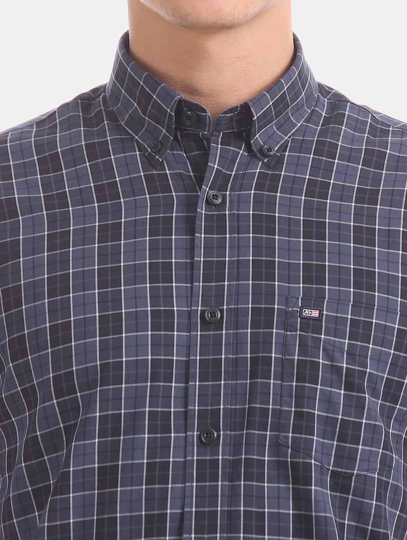 navy blue checkered casual shirt - 17616574 - Zoom Image - 6