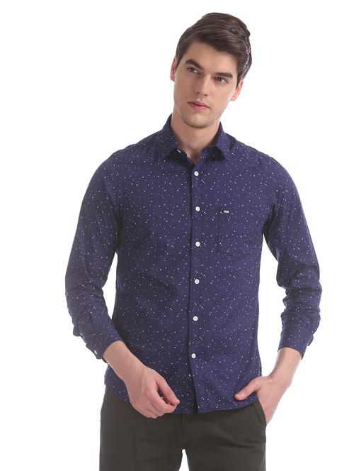 navy blue printed casual shirt - 17616584 - Standard Image - 1