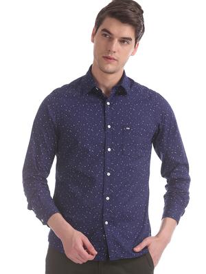 navy blue printed casual shirt - 17616584 - Standard Image - 2