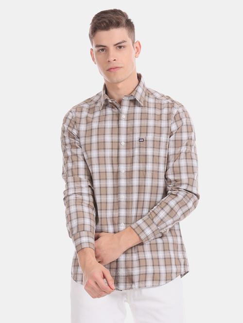 beige checkered casual shirt - 17616599 - Standard Image - 1