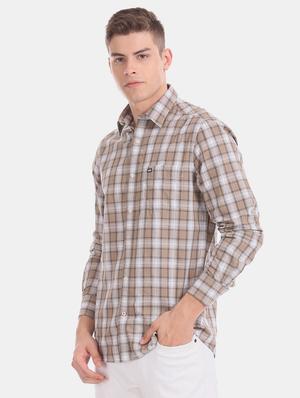 beige checkered casual shirt - 17616599 - Standard Image - 2
