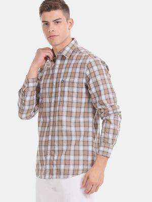 beige checkered casual shirt - 17616599 - Standard Image - 3