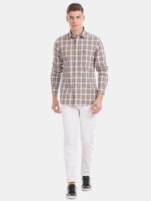beige checkered casual shirt - 17616599 - Standard Image - 5
