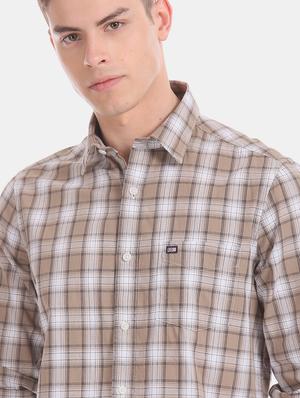 beige checkered casual shirt - 17616599 - Standard Image - 6