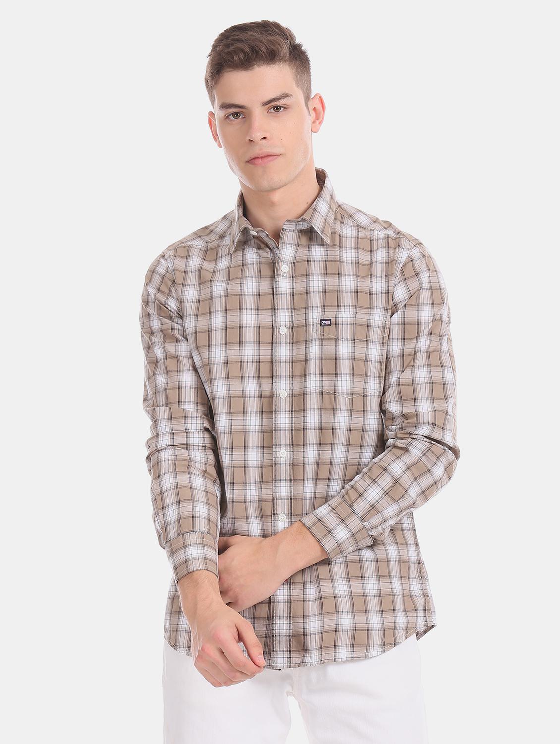 beige checkered casual shirt - 17616599 - Zoom Image - 1