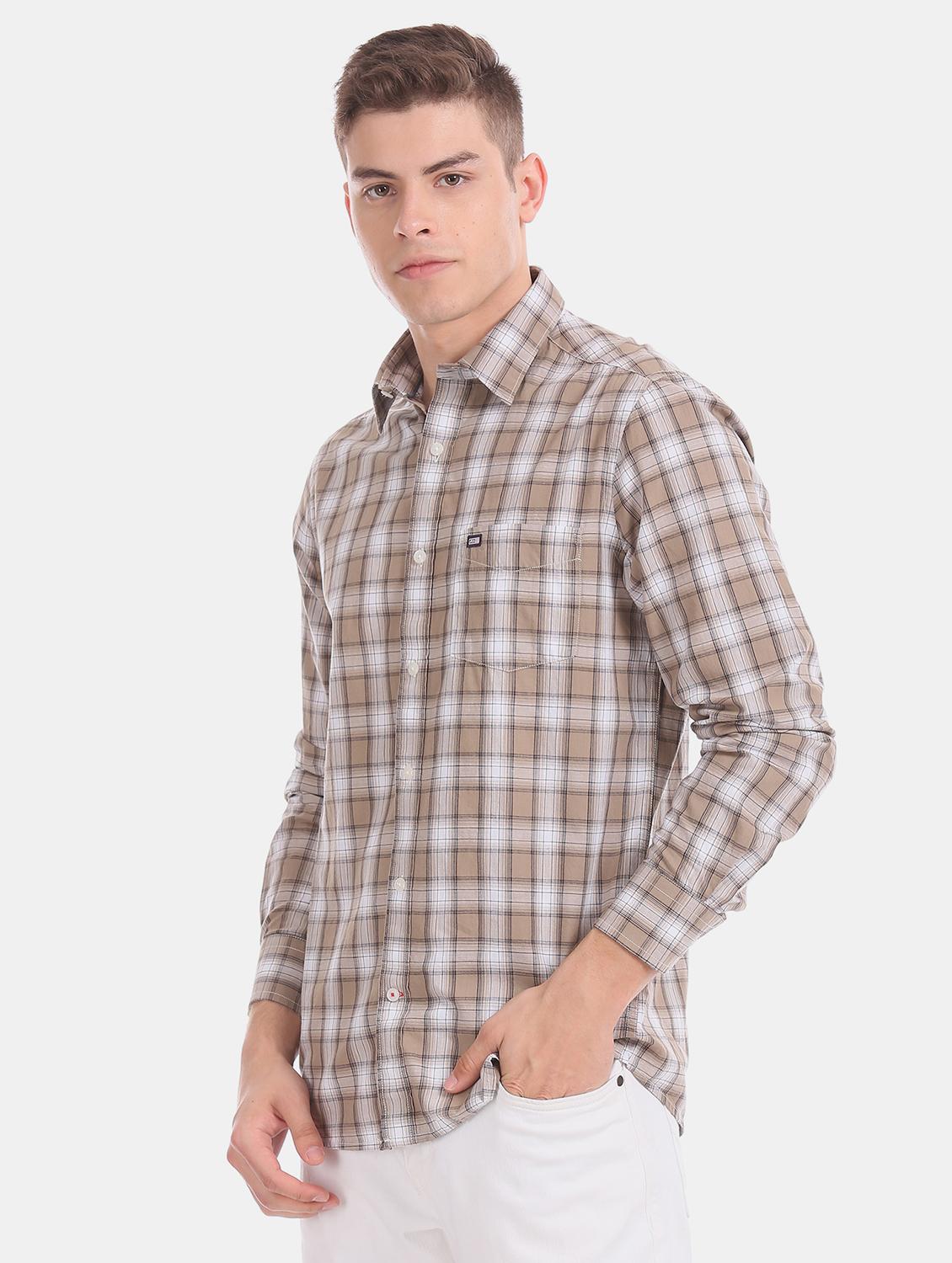 beige checkered casual shirt - 17616599 - Zoom Image - 2