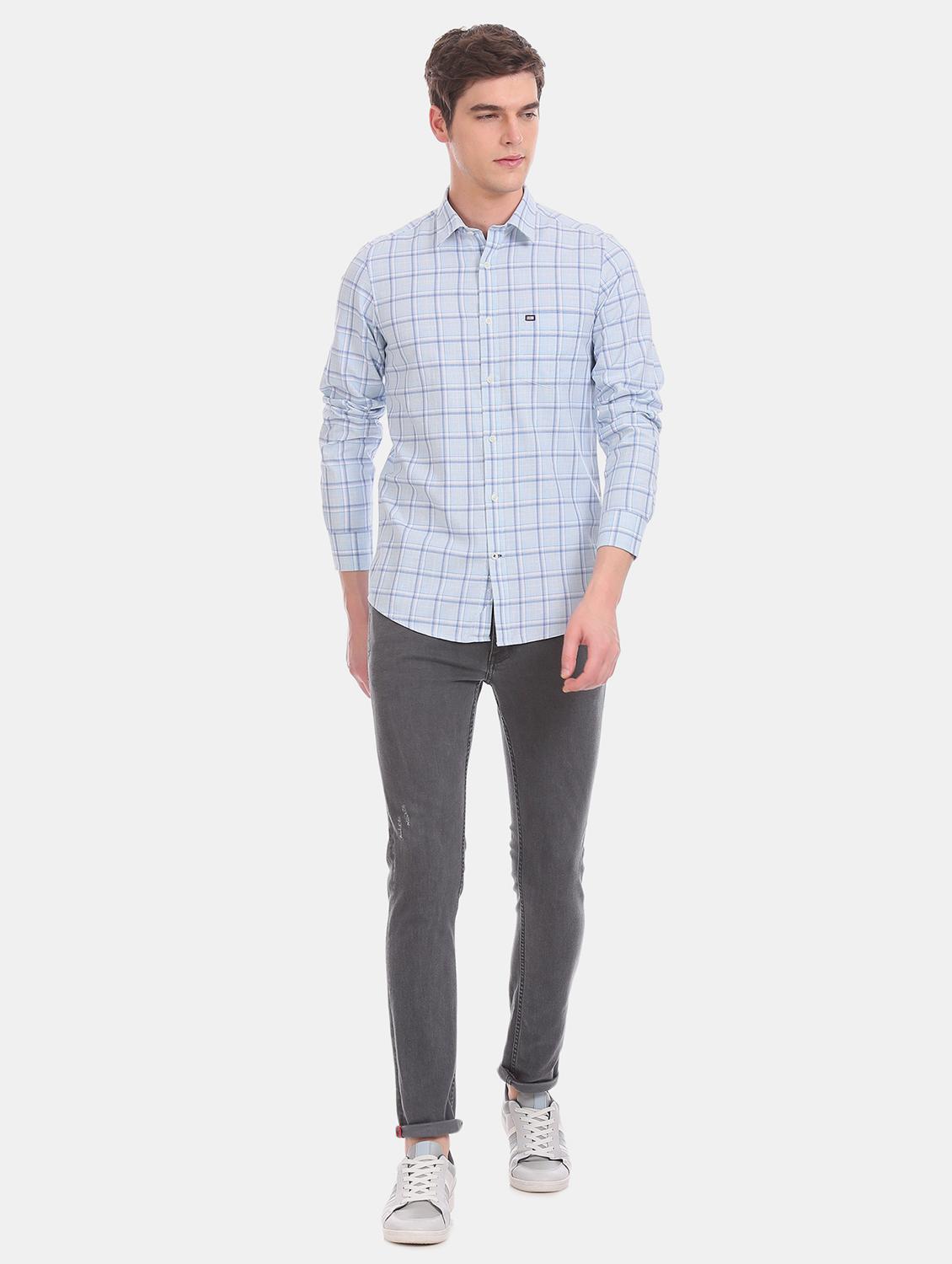 light blue checkered casual shirt - 17616619 - Zoom Image - 5