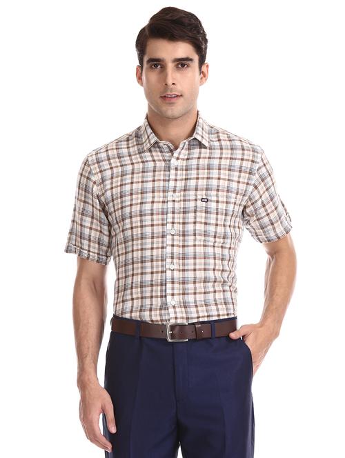 brown checkered casual shirt - 17616623 - Standard Image - 1