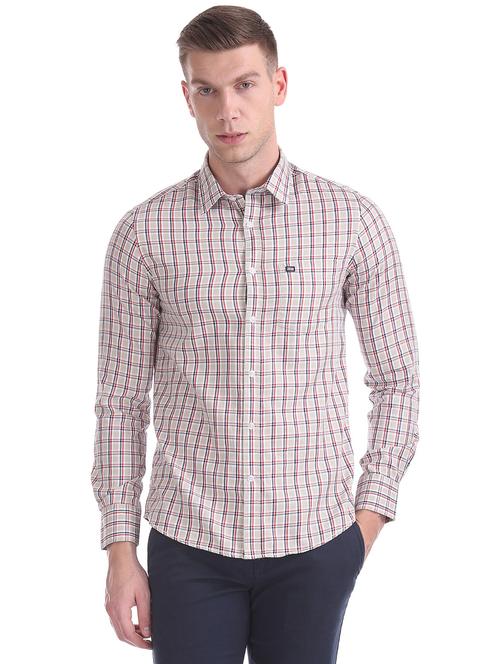 beige checkered casual shirt - 17616624 - Standard Image - 1