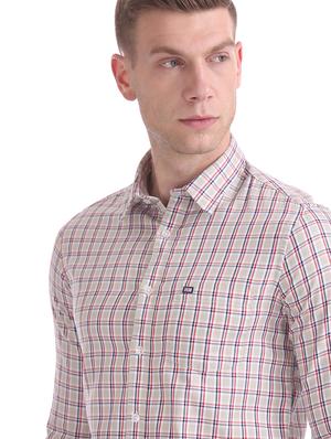 beige checkered casual shirt - 17616624 - Standard Image - 5