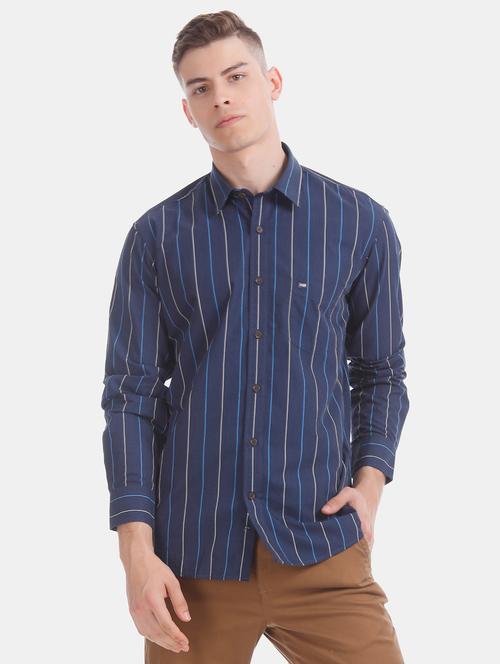 navy blue striped casual shirt - 17616630 - Standard Image - 1
