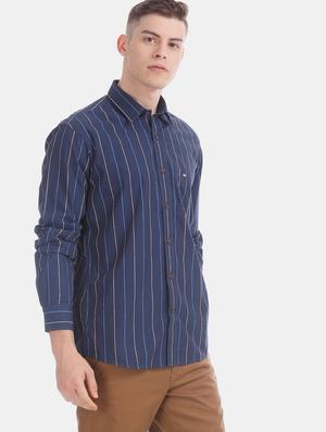 navy blue striped casual shirt - 17616630 - Standard Image - 2