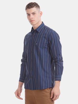 navy blue striped casual shirt - 17616630 - Standard Image - 3