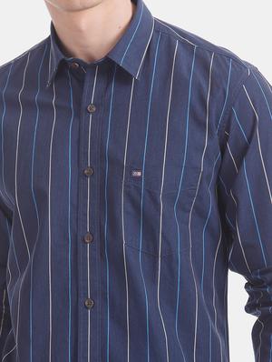 navy blue striped casual shirt - 17616630 - Standard Image - 6
