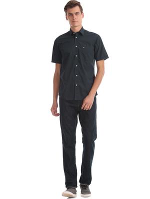dark blue solid casual shirt - 17616640 - Standard Image - 4