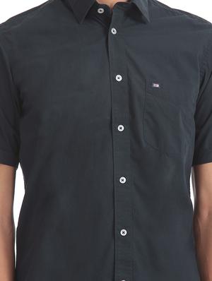 dark blue solid casual shirt - 17616640 - Standard Image - 5