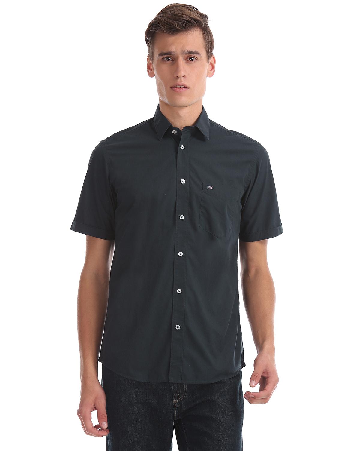 dark blue solid casual shirt - 17616640 - Zoom Image - 1