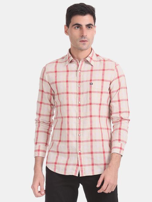 beige checkered casual shirt - 17616652 - Standard Image - 1