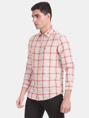beige checkered casual shirt - 17616652 - Standard Image - 2