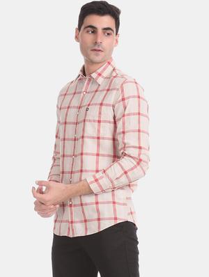 beige checkered casual shirt - 17616652 - Standard Image - 3