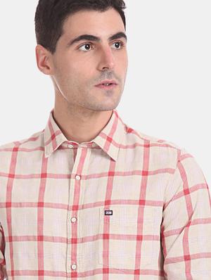 beige checkered casual shirt - 17616652 - Standard Image - 6